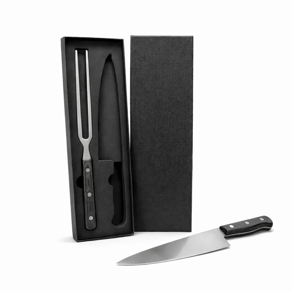 Conj. De Faca E Garfo Premium Em Madeira / Inox - Preto - 2 Pçs