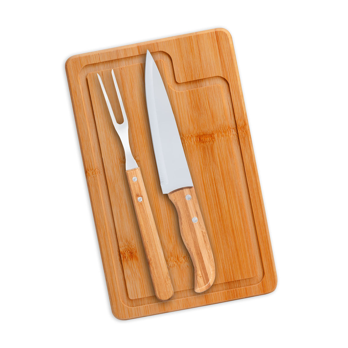 Conj. Para Churrasco Em Bambu / Inox / Madeira - 3 Pçs.