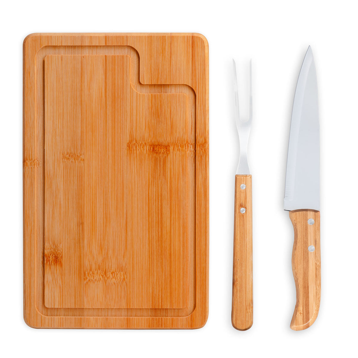Conj. Para Churrasco Em Bambu / Inox / Madeira - 3 Pçs.