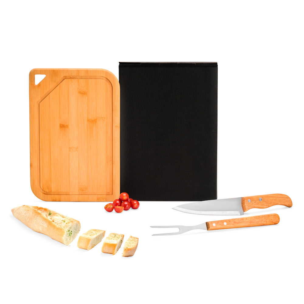 Conj. Para Churrasco Em Bambu / Inox / Madeira - 3 Pçs