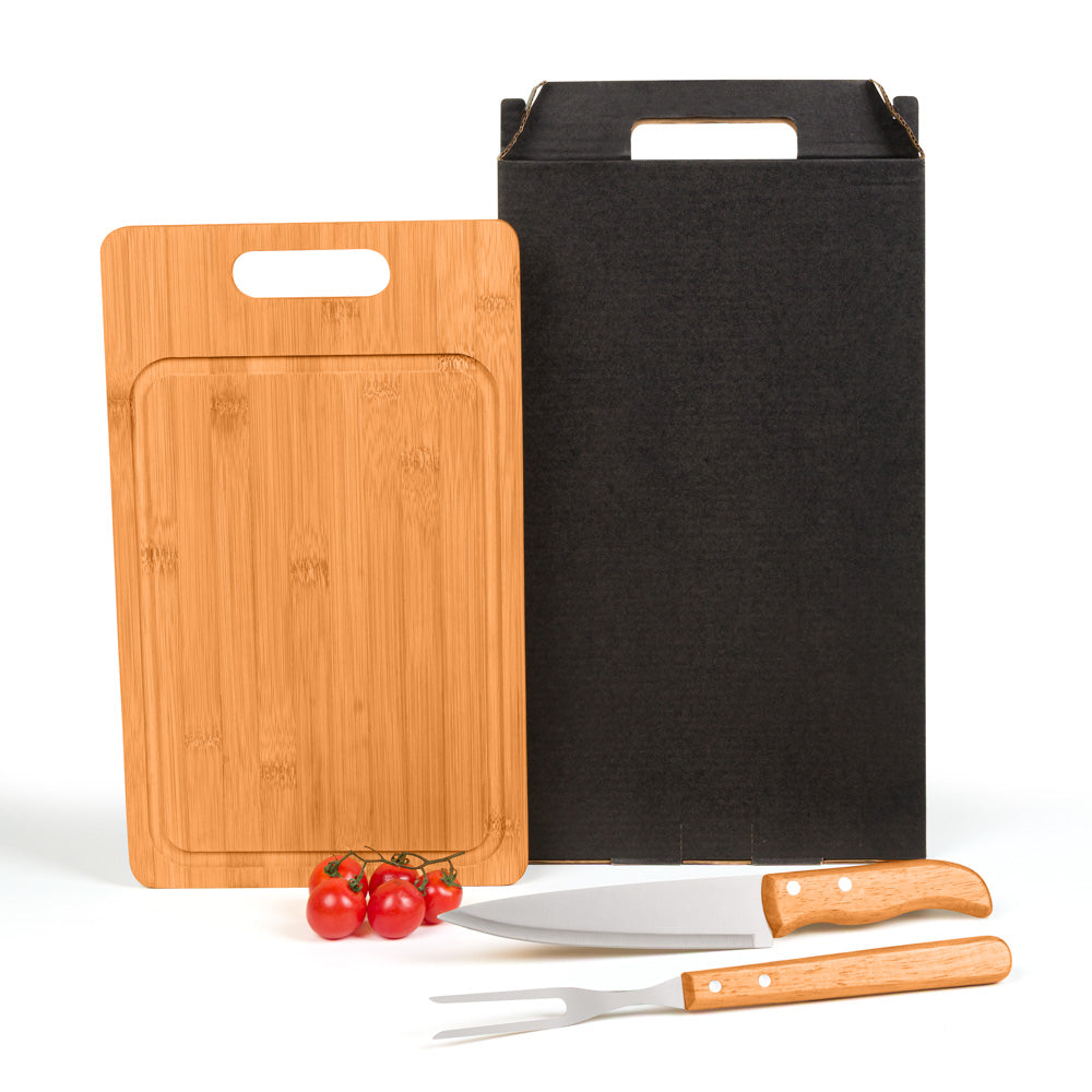 Conj. Para Churrasco Em Bambu / Madeira / Inox - 3 Pçs