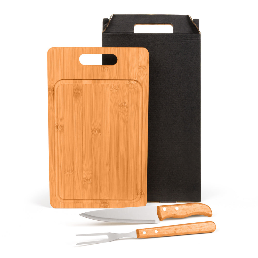Conj. Para Churrasco Em Bambu / Madeira / Inox - 3 Pçs