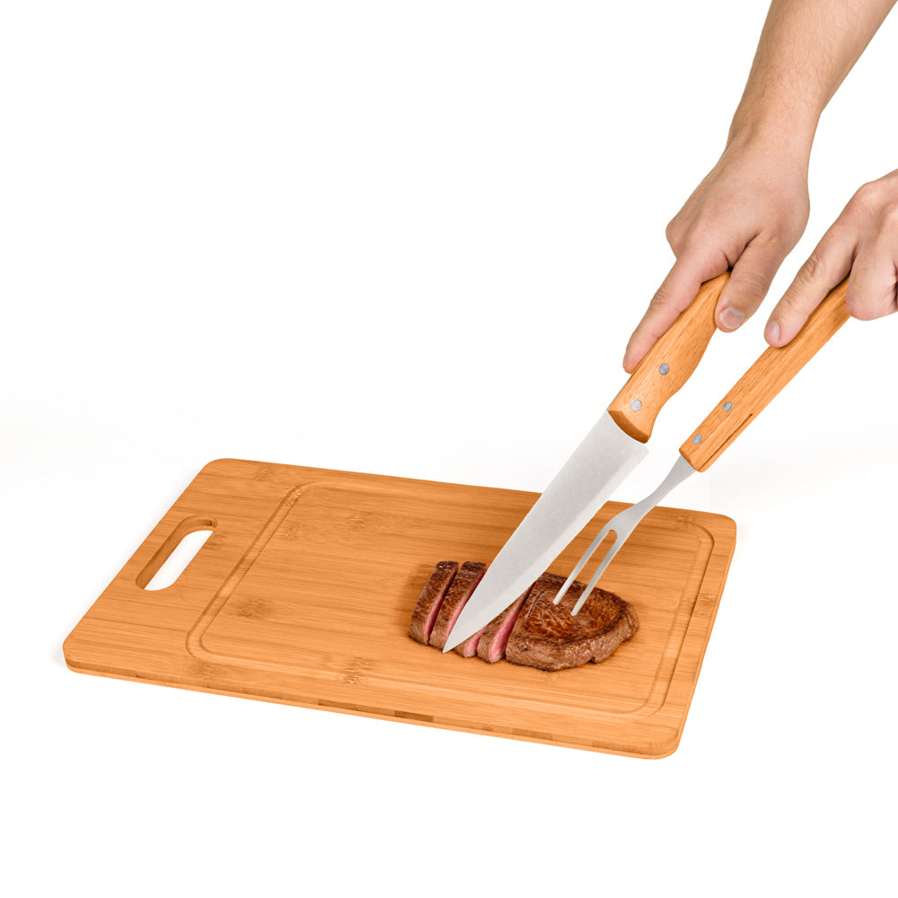 Conj. Para Churrasco Em Bambu / Madeira / Inox - 3 Pçs