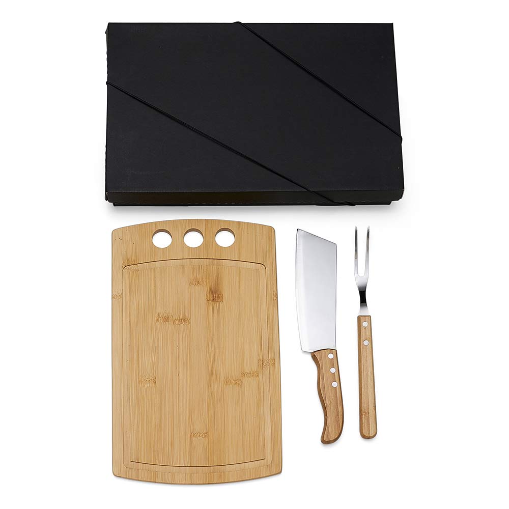 Kit Para Churrasco E Cozinha Em Bambu / Madeira / Inox - 3 Pçs